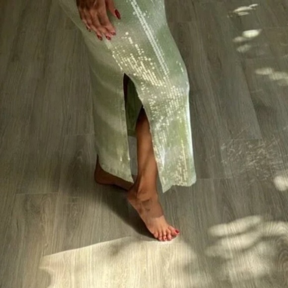 NWT Caroline Constas Mint Ombre Sequin V-Neck Sleeveless Midi Dress - Picture 6 of 8